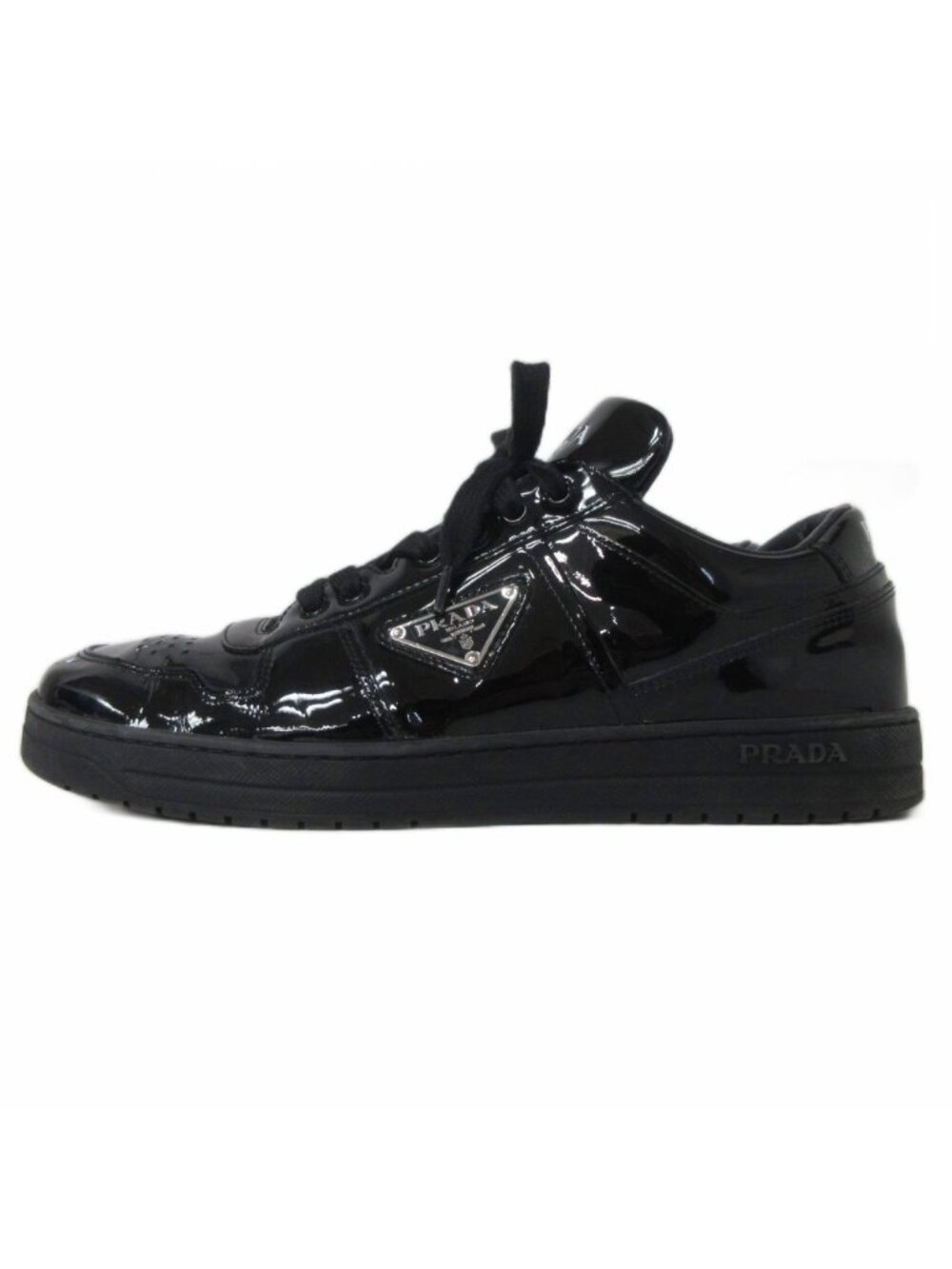 Prada Downtown Patent Sneakers Triangle Logo Black 7